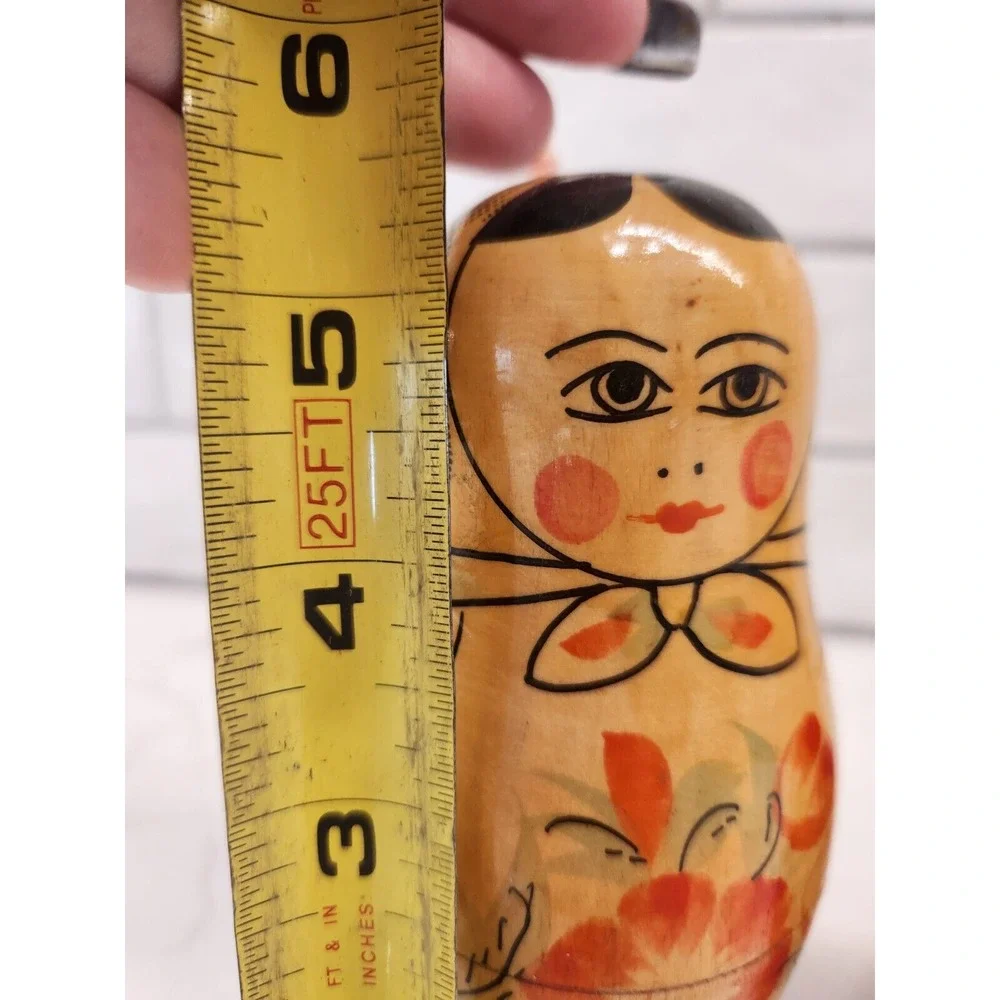 Vintage USSR Russian wooden‎ nesting Doll 5 dolls set.